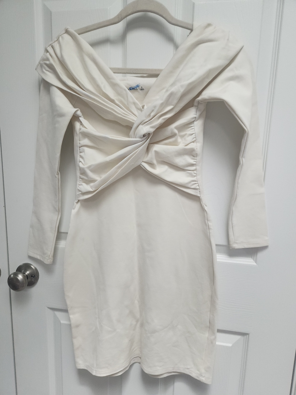 Abercrombie & Fitch Cream Twist-Front Long Sleeve Dress